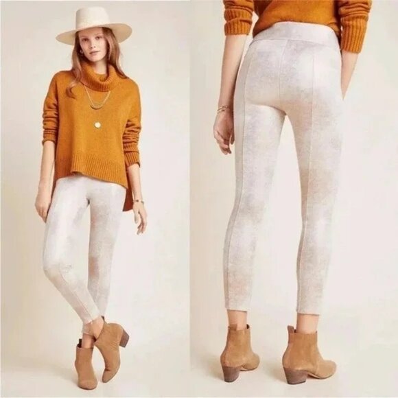 by Anthropologie White Gold Shimmery Leggings 28P Faux Suede High Rise Metallic - Picture 14 of 14